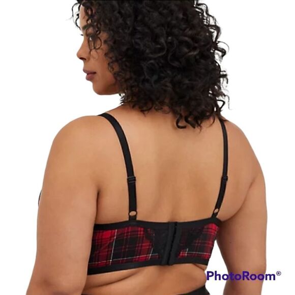 6X 30W Torrid Red Plaid Strappy Bralette Lingerie Longline Goth Punk Rock Unline - Picture 2 of 11